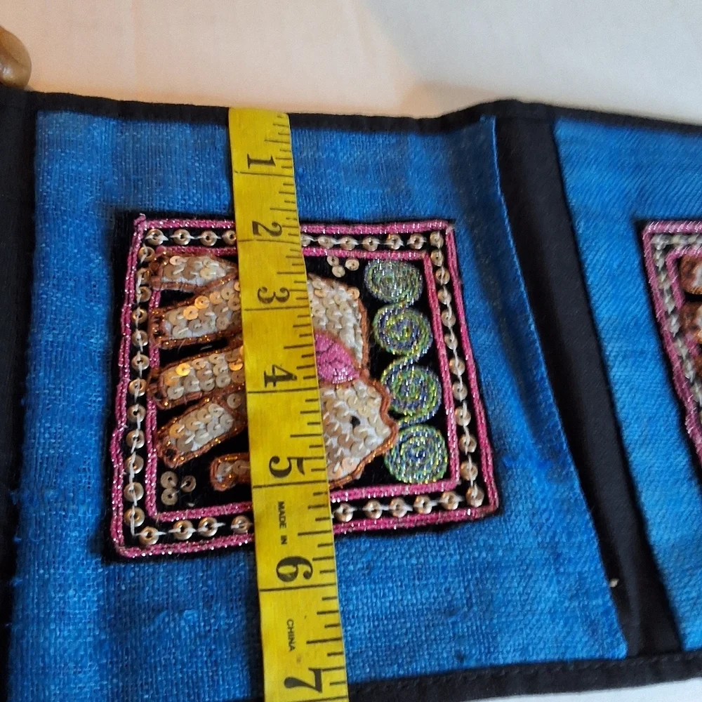 Boho Wall Hanging Embroidered Elephant Textile Art Blue Bohemian Decor